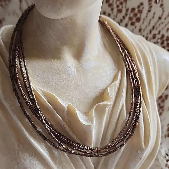 Vintage Copper Tone 4 Strand Choker Style Necklace - Picture 3 of 6